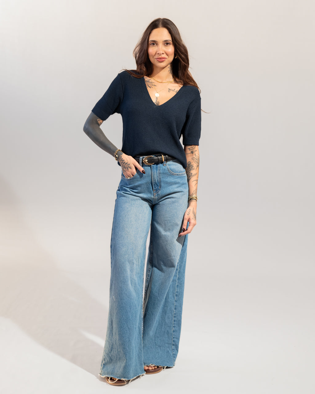 Blusa Basic Manguinha em Tricot Texturizado