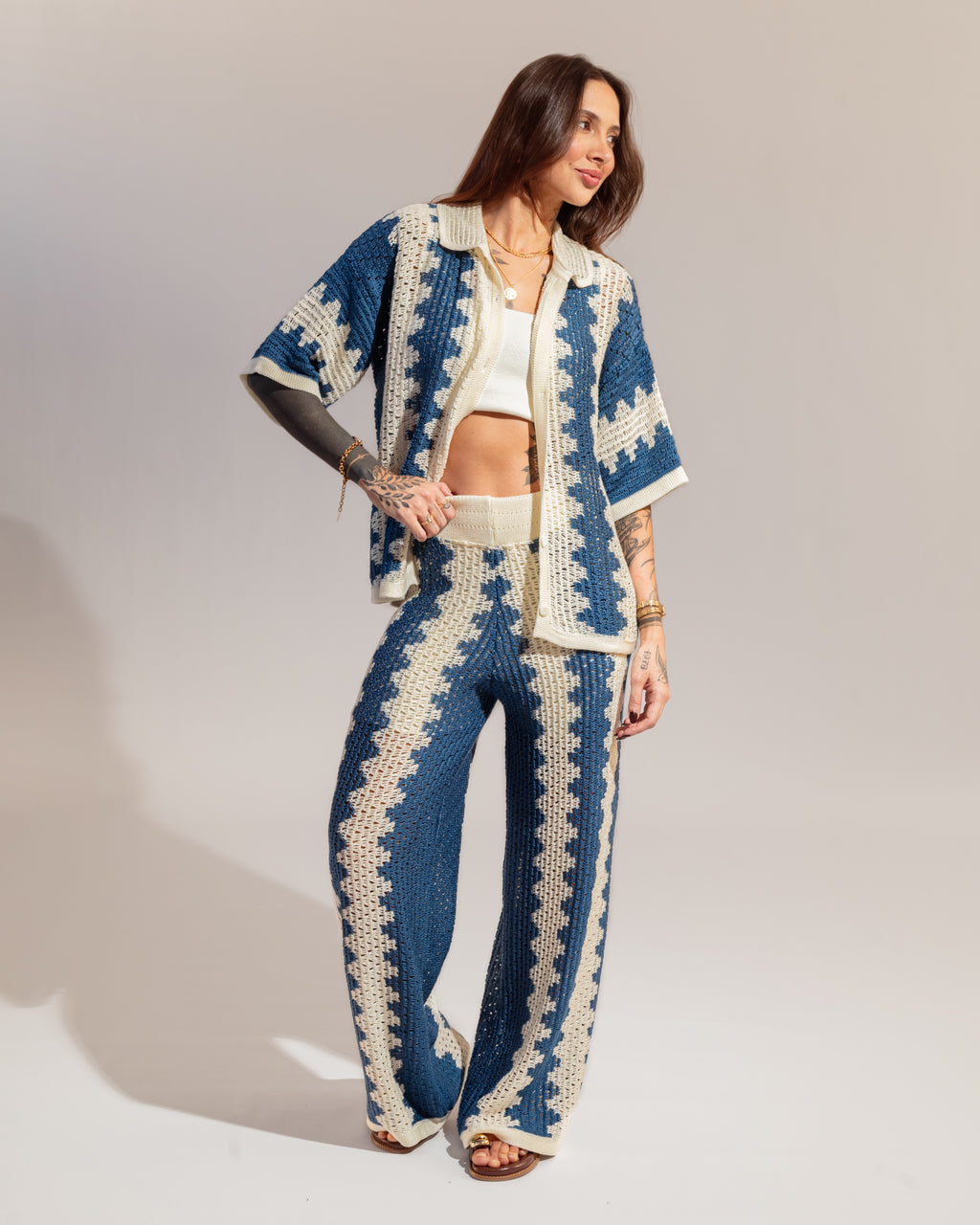 {PRÉ-VENDA} Conjunto Calça + Camisa em Tricot - Mykonos