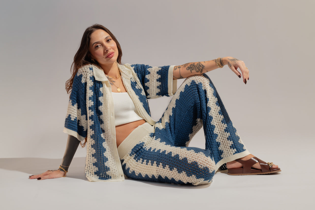 {PRÉ-VENDA} Conjunto Calça + Camisa em Tricot - Mykonos