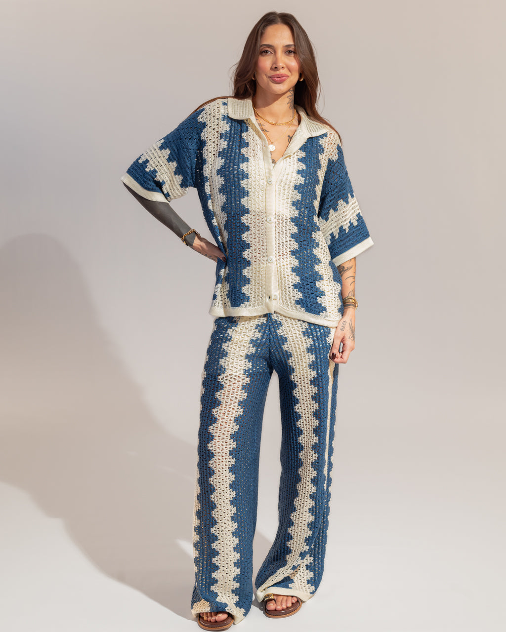 {PRÉ-VENDA} Conjunto Calça + Camisa em Tricot - Mykonos