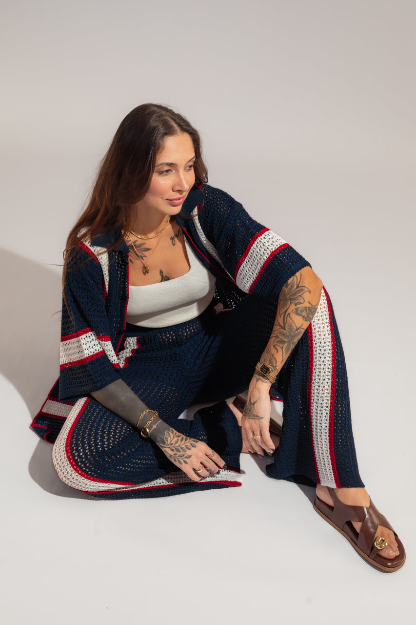 Conjunto em Tricot Navy - Calça + Camisa